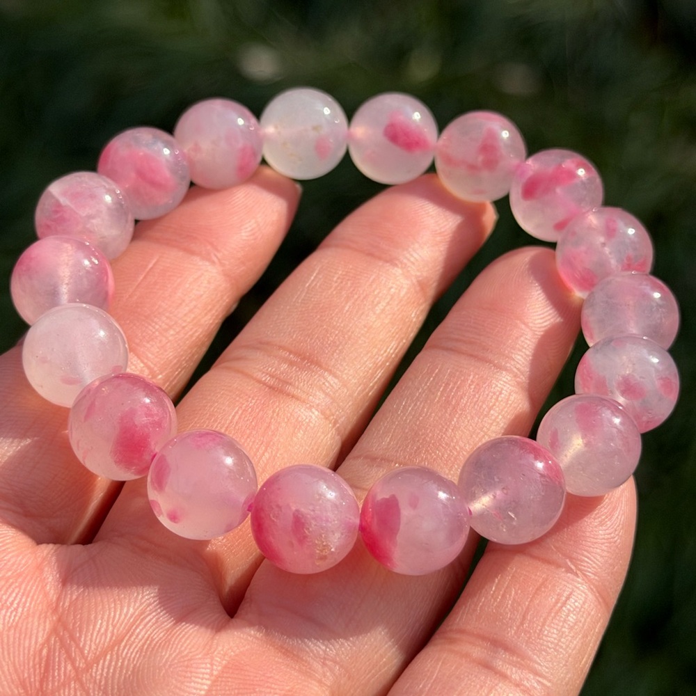 13.5mm stretchable pink rhodonite bracelet 1064‎